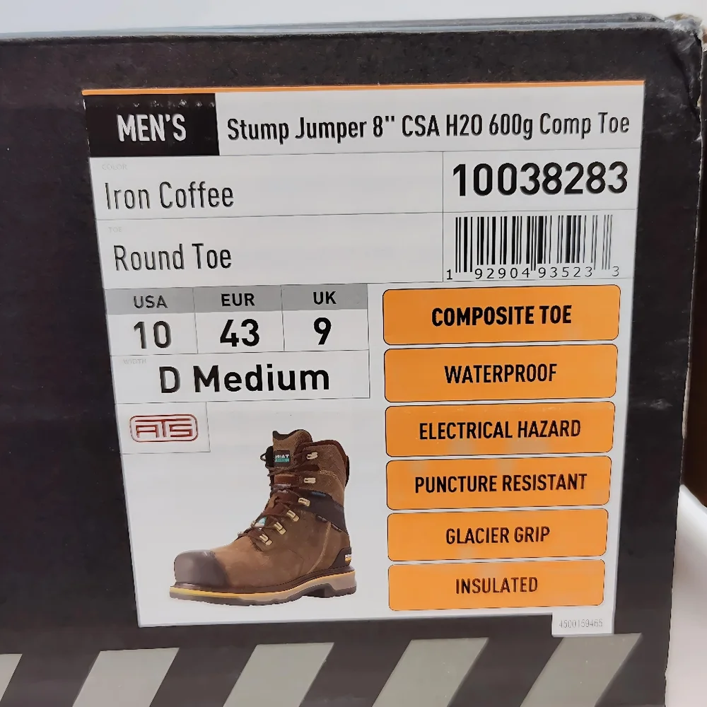 ARIAT Stump Jumper 8" CSA Glacier Grip H20 600g Composite Toe Work Boot 10038283 - Picture 9 of 15